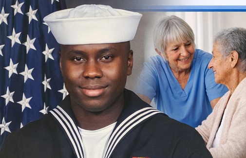 ABABAS Health Service founder, a U.S. Navy veteran, and a caregiver supporting an elderly patient